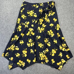 Banana Republic Skirt Womens 4 Navy Lemon Print Wrap Handkerchief Hem Midi